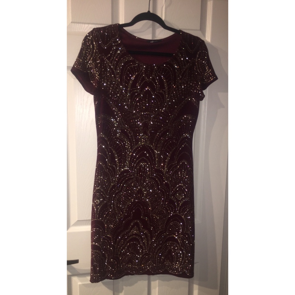 Burgundy & Gold Glitter Bodycon Mini Dress